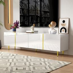 Tv-kast met vier deuren - Tv-meubel mediakast - Woonkamer organiseren - Hoogglans wit ontwerp — thumbnail 4