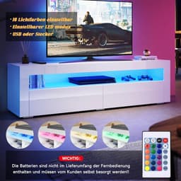 Wit Hoogglans TV Lowboard met LED Verlichting 155 x 40 x 45 cm — thumbnail 3