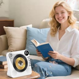 CD Speler - Bluetooth Speaker - Witte Multifunctionele Audiospeler - Met USB, AUX & Remote - Slaaptimer & Batterij - Voor Muziek in Huis — thumbnail 6