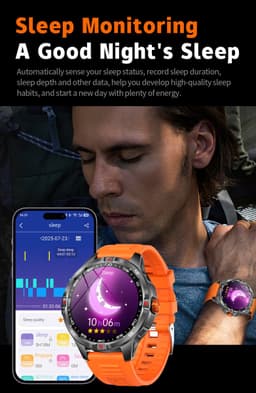 Knobbout 1.46” Sport Smartwatch met Extra Lange Batterijduur – 1000mAh - LED-zaklamp & kompas - AI Spraakassistent - Bluetooth Bellen - 100+ Sportmodi, IP68 Waterdicht -Zwart Silicone — thumbnail 7