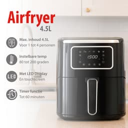 alpina Airfryer 4.5L - Heteluchtfriteuse 1-4 Personen - Air Fryer met Digitaal Touchscreen - Instelbare Temperatuur 80 tot 200 Graden - Timer Functie - Heteluchtoven 1450W — thumbnail 6