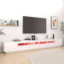 Grote TV Kast met RGB LED Verlichting, Wit, 300 cm Breed - Entertainmentmeubel — thumbnail 2