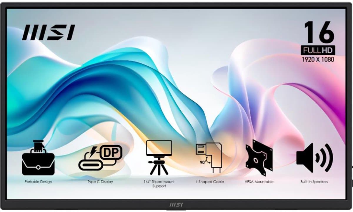 MSI PRO MP165 E6 - Portable USB-C Monitor - Full HD - 15.6 inch - Speakers — afbeelding 1
