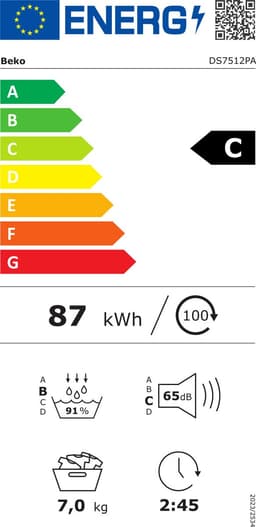 Beko DS7512PA wasdroger Vrijstaand Voorbelading 7 kg A+++ Wit — thumbnail 2