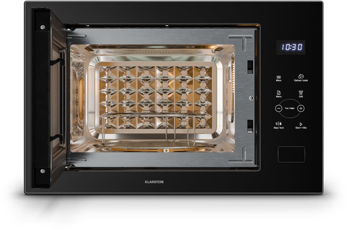 Klarstein Magnetron Velaire inbouwmagnetron met grill – 25 l, 850 W & 1200 W grill, 8 programma's, touchbediening, roestvrij staal, inbouwmagnetron, zwart - 25L - voor Keuken - Timer - RVS - Aluminium glas Display - Microwave — afbeelding 1