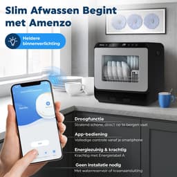 Amenzo® - Mini Vaatwasser - Inclusief App - Energielabel A - 900 Watt - 5 Programma's - Zwart - Afwasmachine - Met Waterreservoir — thumbnail 7