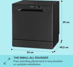 Klarstein Vaatwasser mini- voor 8 couverts, stille kleine vaatwasser met 6 wasprogramma's, kleine tafelmodel vaatwasser voor thuis, kantoor, camping, mini-vaatwasser met wateraansluiting - Vaatwasmachine - 8 Maatgedekken 49 dB 45 cm 1620W — thumbnail 10