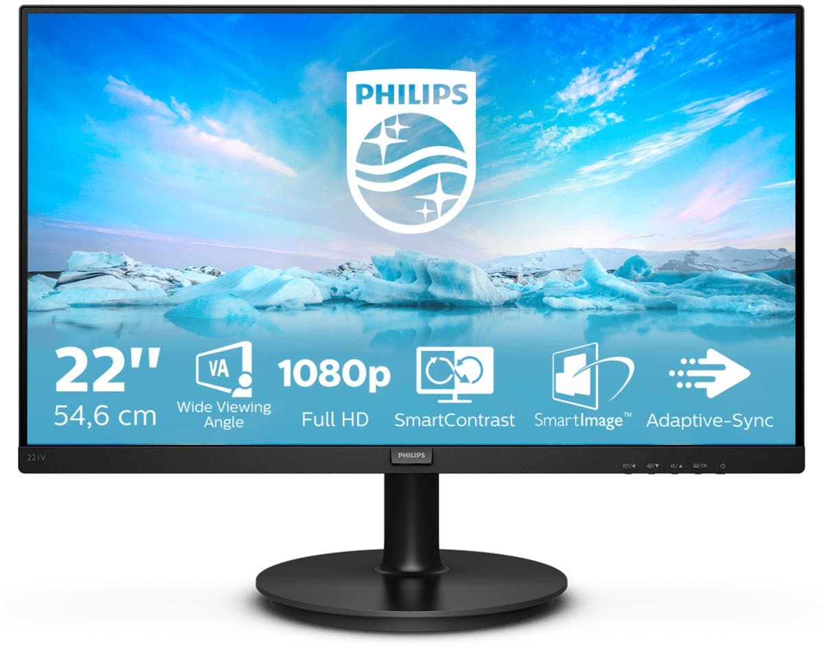 Philips V-Line 221V8A/00 21.5 | 1920x1080 VA | 75Hz | Ingebouwde Luidsprekers | VESA-Compatibel | Monitor — afbeelding 1