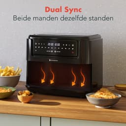 KitchenBrothers Dubbele Airfryer - PFAS-Vrij - 2400W - 9L - Heteluchtfriteuse - Dual Zone - Dubbele Mand - 50ºC tot 200ºC - 10 Kookprogramma's - Zwart — thumbnail 8