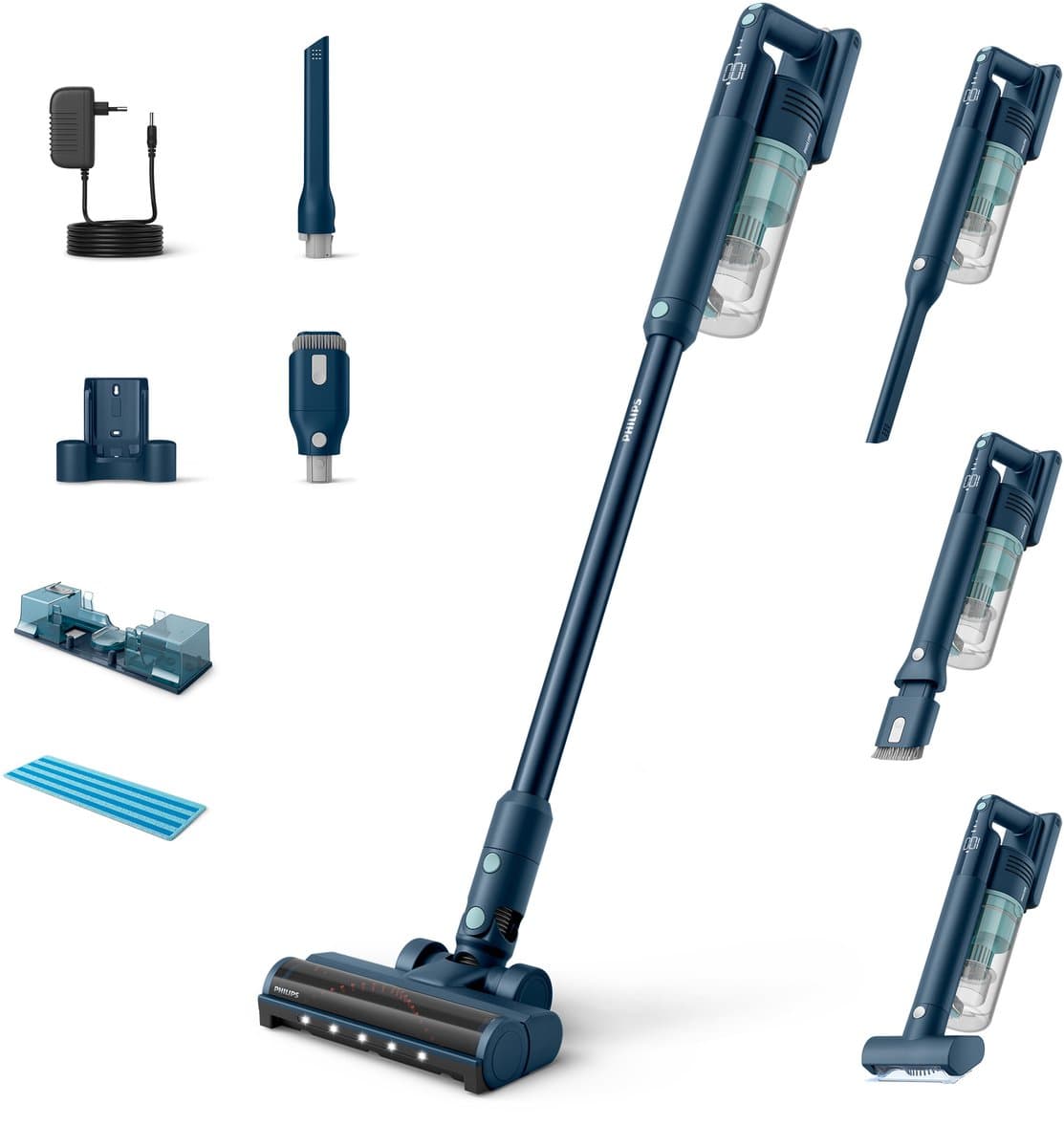 Philips Steelstofzuiger met Dweilfunctie XC5041/01 Aqua - Draadloos en Zonder Zak - Zuigmond met LED Verlichting - Kruimeldief - Batterijduur tot 60 min - Lichtgewicht - Blauw — afbeelding 1