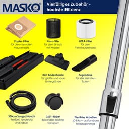 MASKO® Alleszuiger Nat- en Droogzuiger 1800W + stopcontact, Blaasfunctie, Droog- & natzuigen | Industriële stofzuiger vuilreservoir 30L Bouwstofzuiger - Blauw — thumbnail 2