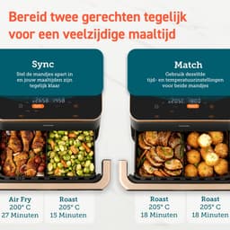 Cosori Twinfry Dubbele Airfryer XXL - met 100 stuks bakpapier - Heteluchtfriteuse 10 liter - Twee kookvakken of 1 MegaZone - 6 Programma's - Boven- en Onderwarmte - Dual Zone Technologie — thumbnail 10
