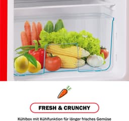 Retro koelkast. Freezer -combinatie. 88,8 cm hoog, 45,5 cm breed, twee dader, met een totaal van 60 liter totaal volume, 22 liter vriezervolume. 102 kWh/jaar, -27 ° C ∽ 13 ° C, LED -licht. Premium rode energieklasse E — thumbnail 6
