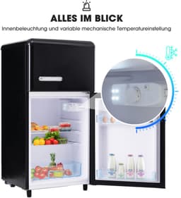 Retro koelkast, bovenste en onderste dubbele deur koelkast, 72 liter totaal volume, met 21 liter vriezervolume, 120 kWh/jaar, LED -licht. Beschikbaar in verschillende kleuren. [Energieklasse E] — thumbnail 12