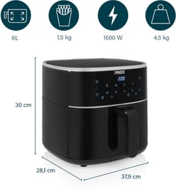 Princess Digitale Airfryer XL 182244 - 6 liter - Groot - PFAS vrij - Heteluchtfriteuse - Zwart - Digital Touchscreen - 8 Automatische Programma's - Inclusief in hoogte verstelbaar Grillrack — thumbnail 4