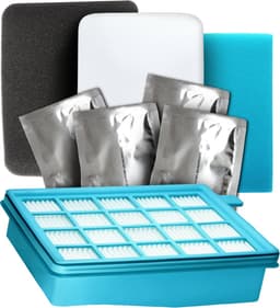 Dparts 4-delig hepa filter en geurzakjes geschikt voor Philips stofzuiger - 1 filterset en 4 zakjes geurkorrels - PowerPro Active en PowerPro Compact zakloze stofzuigers - Stofzuigerfilter allergiefilter - 432200493803 - FC8058 - FC8058/01 — thumbnail 1