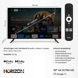 Horizon Smart TV 50 inch - 4K ULTRA HD LED Televisie - XT Line - Google TV WiFi - Voice Assistant - Frameless Slim Design — thumbnail 6