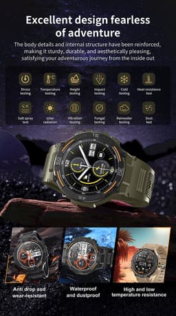 Knobbout 1.52" (3.8cm) Schokbestendig Sport Smartwatch - Zijwaartse LED-verlichting-Bloeddrukmeting, hartslag monitoring en bloedzuurstof (SpO₂)-controle- Bluetooth belfunctie - Sedentaire herinnering-Sedentaire herinnering-Zwart stall+ siliconenband — thumbnail 6