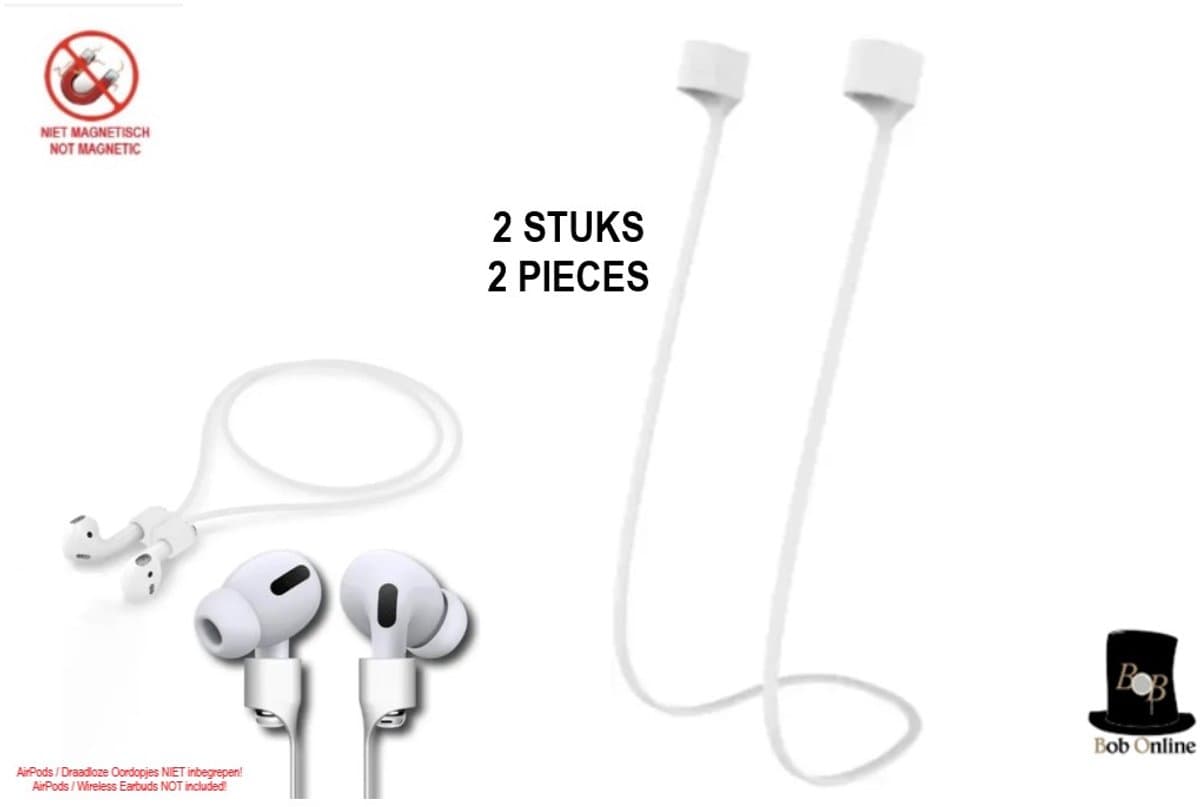 Bob Online - 2 Stuks - Witte Oordopje Silicone Lanyards niet magnetisch - 2 Pieces - White Airpod Lanyards Silicone — afbeelding 1