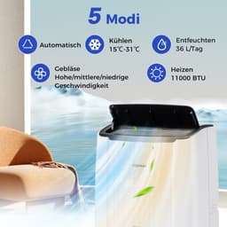COSTWAY Airconditioning met afvoerslang, 14000BTU, kamergrootte tot 177 m³ (65 ㎡), 4-in-1 mobiele airconditioning, luchtkoeler, verwarming, luchtontvochtiger en ventilator, met auto- en slaapmodus — thumbnail 5