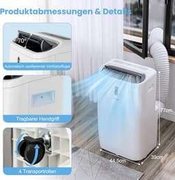 COSTWAY 5-in-1 ventilatorkachel, mobiele airconditioning, 14000 BTU, ontvochtiger, verwarmingsfunctie, luchtreiniger, slaapmodus, airconditioner met afvoerslang, 2,6 kW, 16 tot 32 °C, 25 tot 45 m², app/afstandsbediening, 24-uurs timer — thumbnail 3