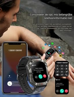 DrPhone ChronoWatchX2 – Robuuste Smartwatch | 2.0" HD | Bluetooth Bellen | Hoogtemeter | IP67 | 100+ Sportmodi - Zwart — thumbnail 6