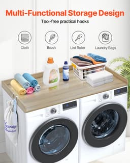 Wasmachine-Droger Werkblad, 54 x 27 inch, Hout, Waterafstotend met Anti-slip Pads, voor Wasorganisatie, Eiken — thumbnail 5