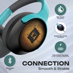PowerLocus Boom - Koptelefoon Bluetooth - 60 uur batterijduur – Over Ear Koptelefoon Draadloos – 4 EQ-modi - Met Microfoon - Mint/Grijs — thumbnail 6