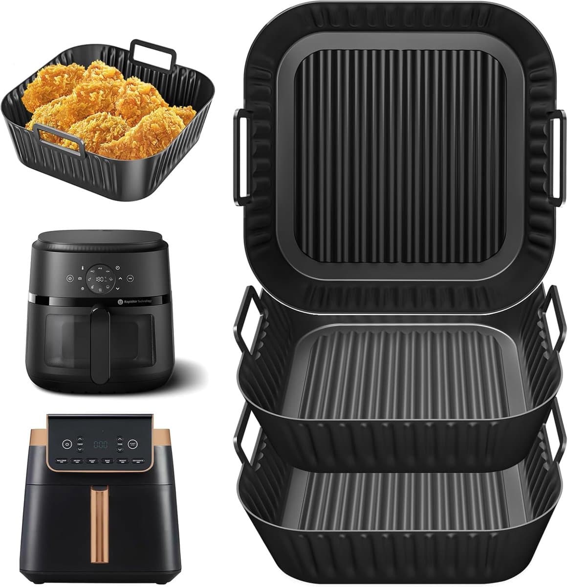 3 stuks 4,7L-6,2L Airfryer siliconenvorm accessoires voor Philips Essentia XL Airfryer 6,2L HD9270/2000 Series NA230, COSORI Turboblaze CAF-DC601, Ninja 6,2L heteluchtfriteuse AF180EUCP AF140EU inzet — afbeelding 1