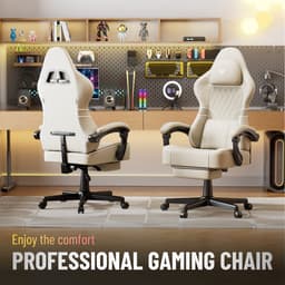 Soontrans-Beige-Gaming Stoel-met Inklapbare Voetensteun-Gamestoel Verstelbaar Rugleuning-Ergonomische Gaming Chair als Bureaustoel-Uitgerust Met Hoofdsteun en Lendensteun-PU-Leer-Computerstoel Gaming-Voor Volwassenen en Jongeren — thumbnail 9
