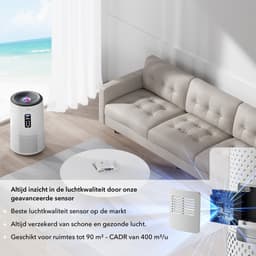 Blanc Square Luchtreiniger Pro - Air Purifier - HEPA 13 + Koolstoffilter - 400m³/h 90m² met UV-Desinfectie - Slaapkamer, Woonkamer, Kantoor – Tegen Allergie, Pollen, Geurtjes - Luchtkwaliteitindicator - Clean Air Slaapstand — thumbnail 9