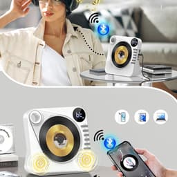CD Speler - Bluetooth Speaker - Witte Multifunctionele Audiospeler - Met USB, AUX & Remote - Slaaptimer & Batterij - Voor Muziek in Huis — thumbnail 7
