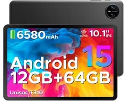 DOOGEE TAB A9 - Tablet - Android 15 - 12GB RAM + 64GB ROM(2TB/TF) - 10 Inch - 6580 mAh - 5G WiFi - Tablet Unisoc T310 - Dubbele Luidspreker - 3,5 mm aansluiting - Face ID - Zwart
