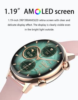 Smartwatch voor Dames 1.19inch AMOLED - Hartslagmeter - Stappenteller - Slaapmonitor - Multisport - Compatibel met Android en iOS - Waterproof - ZWART - Staal Band — thumbnail 5
