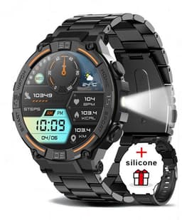 Knobbout 1.52" (3.8cm) Schokbestendig Sport Smartwatch - Zijwaartse LED-verlichting-Bloeddrukmeting, hartslag monitoring en bloedzuurstof (SpO₂)-controle- Bluetooth belfunctie - Sedentaire herinnering-Sedentaire herinnering-Zwart stall+ siliconenband — thumbnail 1