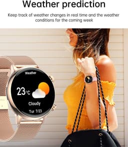 Smartwatch voor Dames 1.19inch AMOLED - Hartslagmeter - Stappenteller - Slaapmonitor - Multisport - Compatibel met Android en iOS - Waterproof - ZWART - Staal Band — thumbnail 8