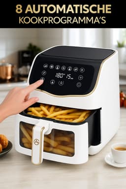 AG Airfryer XXL Premium - Wit- Luchtfriteuse - Anti-aanbak - Tot 8 personen- Vaatwasserbestendig - Met Receptenboek - Extreem Stil- Snelkooktechnologie - Digitaal Display - Tot 200°C - 8 Voorgeprogrammeerde standen. 7.5L — thumbnail 2
