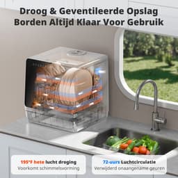 AIRMSEN Mini Vaatwasser - Met Waterontharder - Vrijstaand - Ingebouwd Watertank 5L - 4 Couverts - Wit/Zwart — thumbnail 9