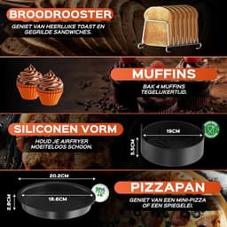 Airfryer Accessoireset – 15-delige ronde heteluchtfriteuse accessoires, geschikt voor COSORI 4,7L, Philips 6,2L, Tefal 4,2L – Inclusief siliconen bakvorm & e-book — thumbnail 3