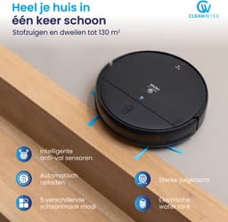 CleanWise Henk Robotstofzuiger + Onderhoudspakket – Nederlands Product – Voor Huisdieren – Met Dweilfunctie & Laadstation – Dweilrobot – 4500 Pa – HEPA 14 – Ultra dun 7,4 cm – App & Spraakbediening – Voor Huisdierharen, Harde Vloeren & Tapijt — thumbnail 3