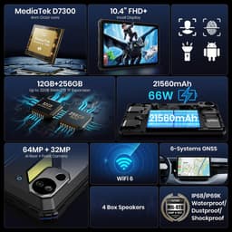 FOSSiBOT DT3 5G robuuste tablet, Android 15, 10,4 inch 1200x2000 scherm, 12 GB RAM, 256 GB ROM, WiFi 6, 21560 mAh-batterij, 66 W snelladen, 64 MP + 32 MP camera, LED-zaklamp, NFC, GPS/GALILEO/GLONASS/QZSS/BEIDOU/NavIC — thumbnail 10