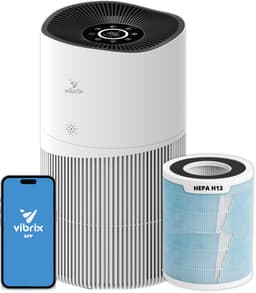 Vibrix PureFlow70 Luchtreiniger / Air Purifier – HEPA H13 + koolstoffilter – 468 m³/u – Voor kamers tot ca. 70 m² – Ionisator – App-bediening – Zeer stil met slaapstand – Luchtkwaliteitindicator — thumbnail 1