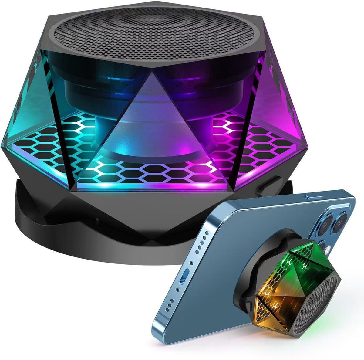 Draadloze zuignap Bluetooth-speaker - Huishoudelijk, bureau, outdoor en autogebruik met kleurrijke lichteffecten - Draagbare telefoonhouder — afbeelding 1