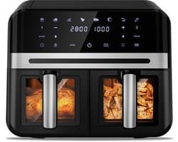 Dubbele Airfryer XXL 10L (2×5L) – 8 Automatische Programma’s – Grote Capaciteit voor 6 Personen – 2500W Krachtig Vermogen – Dual-Zone 2 Manden met SYNC Technologie – Gezond Frituren Zonder Olie – Met Kijkvenster – Zwart