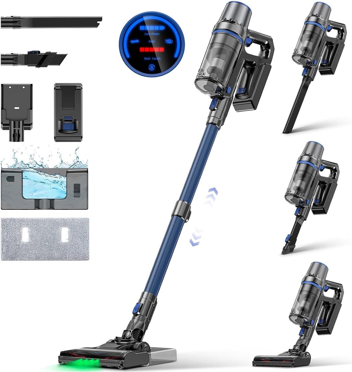 Olvy Steelstofzuiger Draadloos - Met Dweilfunctie - 5 Zuigniveaus - 350W - Vacuum Cleaner - Draadloze Snoerloze Stofzuiger - Zonder Zak - Op Accu - 35Kpa - Kruimeldief — afbeelding 1