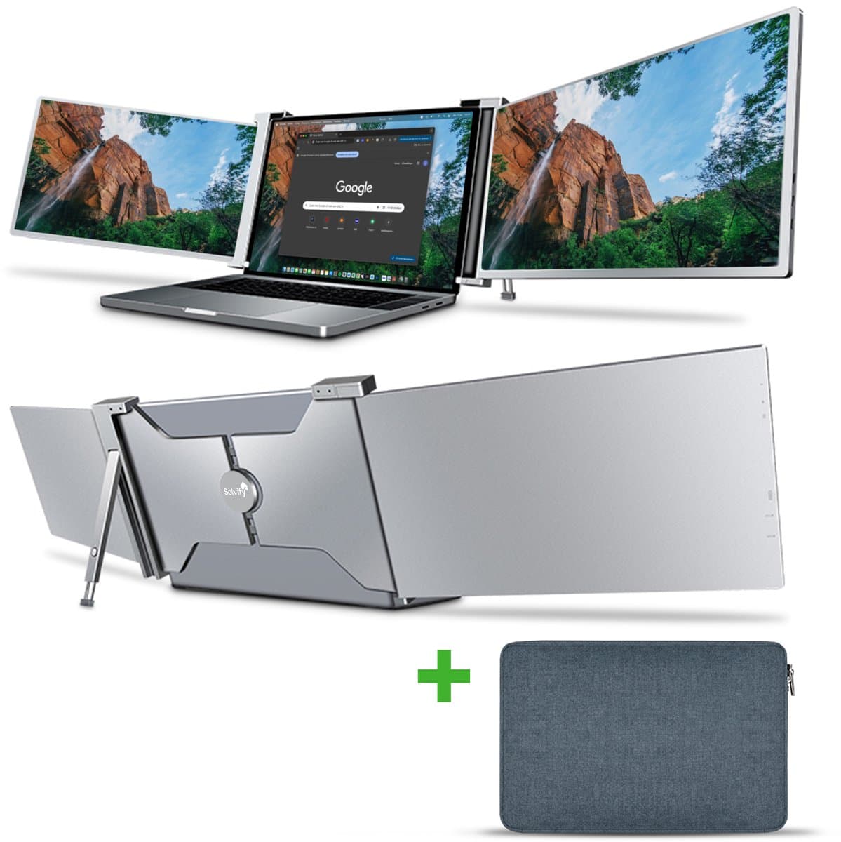 Portable Monitor 2x 15,6 inch Full HD – Laptop Scherm Uitbreider – Draagbare Monitor – Tri Screen – Extra Scherm Laptop – Plug & Play – Solvify — afbeelding 1