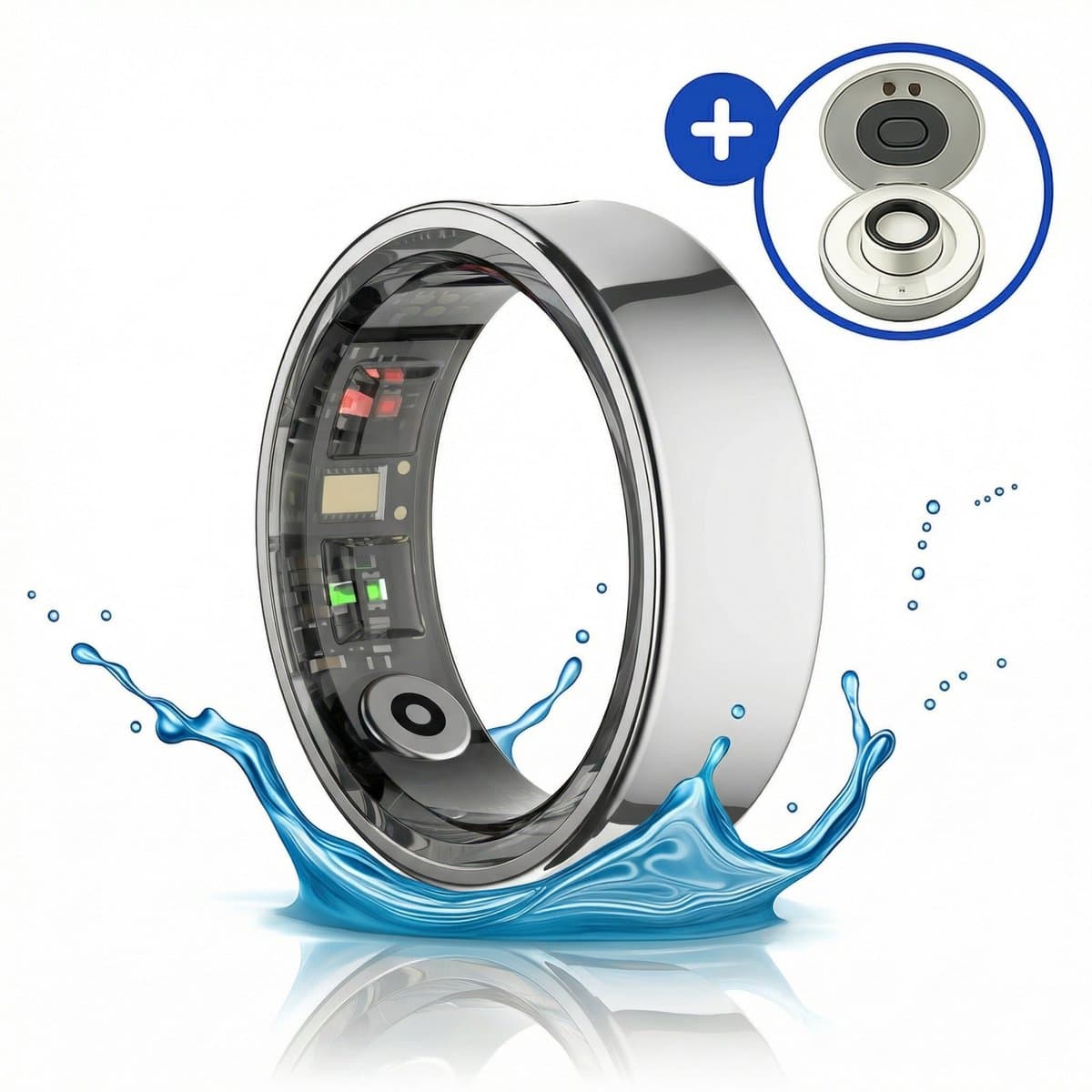 SyncGear Smart Ring - Slimme Ring voor Heren & Dames Met Oplaadcase - Menstruatiecyclus - Activity Tracker - SpO2 - Stappenteller - Hartslagmeter - Nederlandse App - Maat 9 (Europese Maat 59) - Kleur: Zilver — afbeelding 1