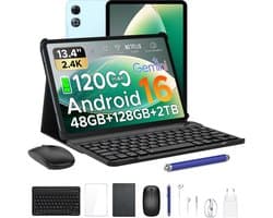 Aorlym P13 Tablets - 48 GB RAM 128 GB ROM - 13,4 inch 2,4K 120 Hz - Android 16 - Gemini AI - 12000 mAh/18 W - Face ID - Widevine L1 - 13 MP + 8 MP camera - Dubbele luidsprekers - Tablet met toetsenbord en pennenhouder - Blauw