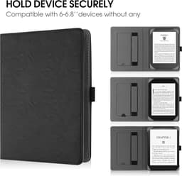 Universal Hoesje voor 6" eReaders, Folio Lederen Stand Geval met Handband Compatibel met alle 6 inch Paperwhite/Kobo/Tolino/Pocketook/Sony E-Book Reader,Zwart — thumbnail 3