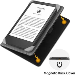 Universal Hoesje voor 6" eReaders, Folio Lederen Stand Geval met Handband Compatibel met alle 6 inch Paperwhite/Kobo/Tolino/Pocketook/Sony E-Book Reader,Zwart — thumbnail 2